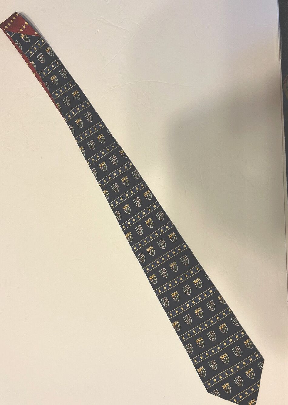 Tommy Hilfiger Necktie 100% Italian Silk Red Blue w TH Shield Design